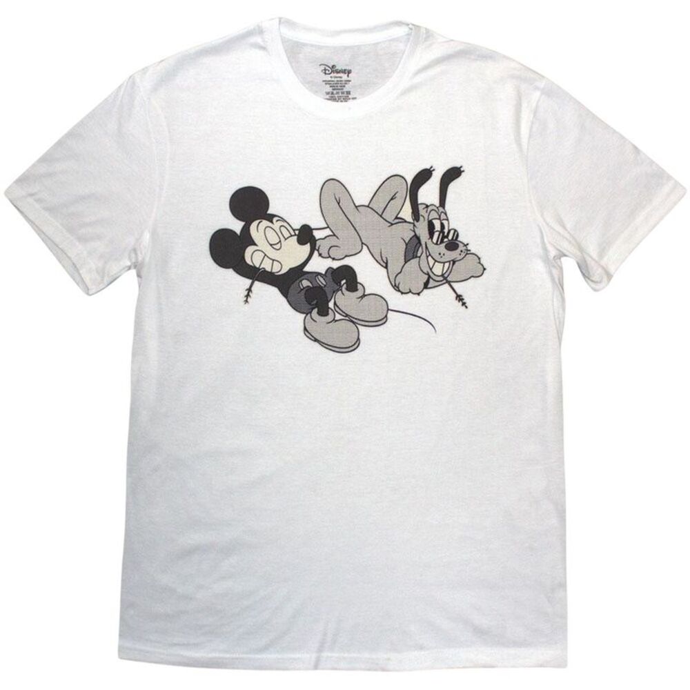 Disney Unisex Adult Mickey & Pluto Relax T-Shirt / White